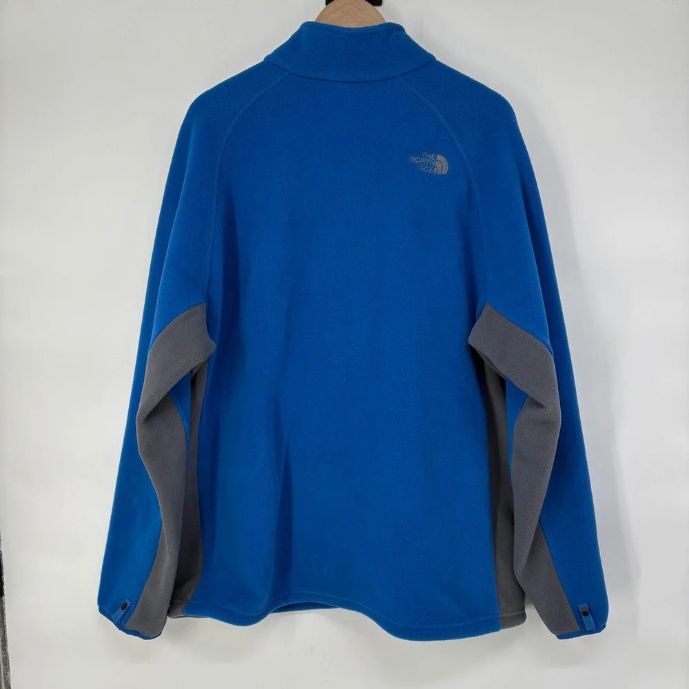 The North Face Mens XXL Blue Full Zip Fleece Jacket Grey Side Panels Outdoors